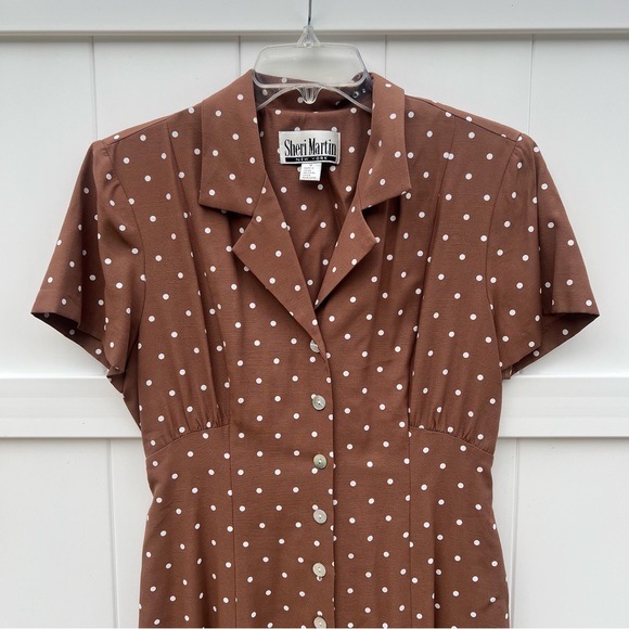Brown & White polka Dot Dress, Vintage, Size 12, Sheri Martin, Pretty Woman - Picture 3 of 12